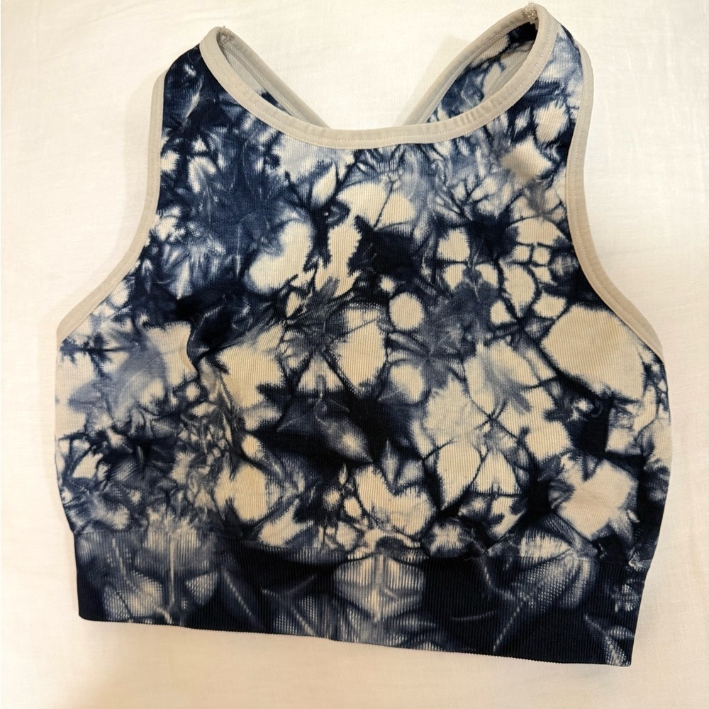 Mono B Blue and Cream Tie-Dye Cropped Sports Bra/Tank